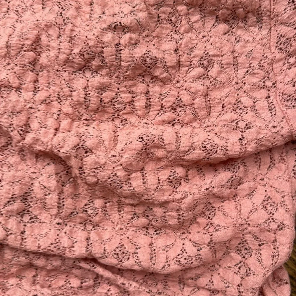 Free People Lilah Dusty Pink Lace Crochet Tie Scrunch Top size small